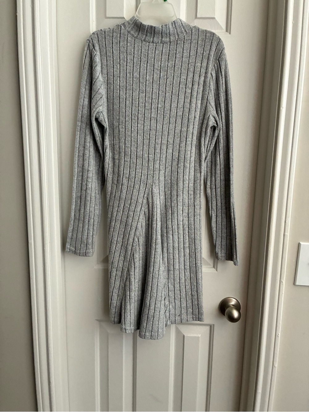 Rib-Knit Long Sleeve Sweater Dress in Light Gray- SHEIN
